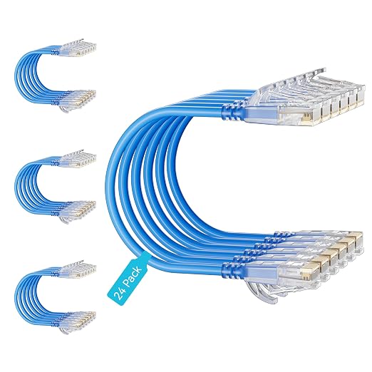 Cat6 Slim Patch Cables 1 Feet 24-Pack Blue, Cat6a Patch Cables 10Gbps 550MHz by Unknown