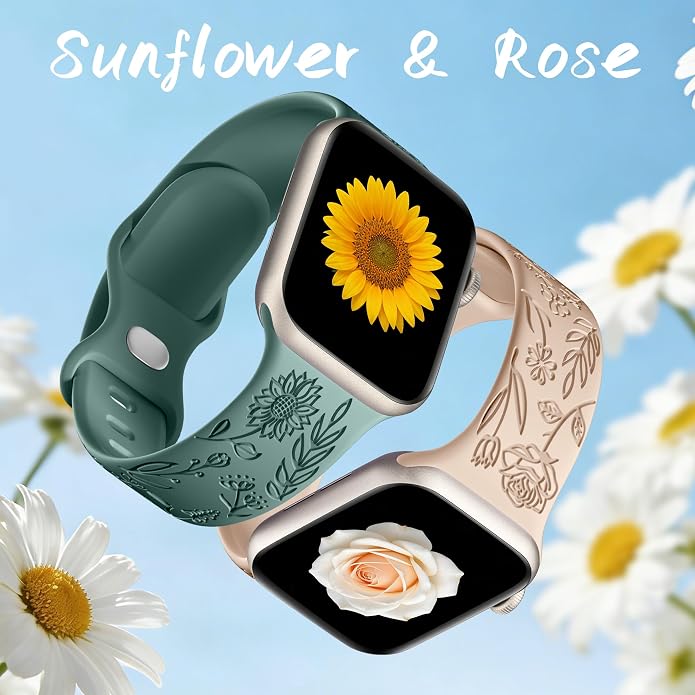 SNBLK 6 Pack Floral Engraved Bands Compatible - Image 4