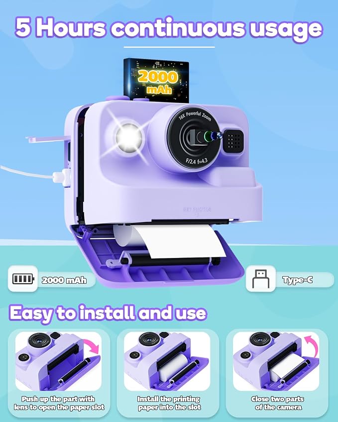 Instant Print Camera for Kids, 2.4 Inch Screen Kids Instant Cameras, Christmas - Image 7