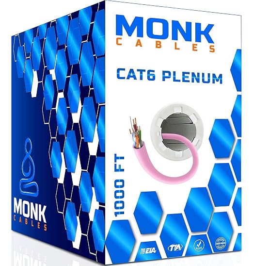 MONK CABLES | CAT6 Plenum Cable 1000ft | UTP, 550MHz | DSX-8000 Certified | by MONKCABLES
