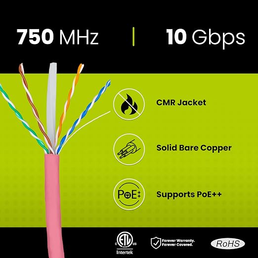 TRUE CABLE Cat6A Riser, Bulk Ethernet Cable, 23AWG Solid Bare Copper, - Image 2