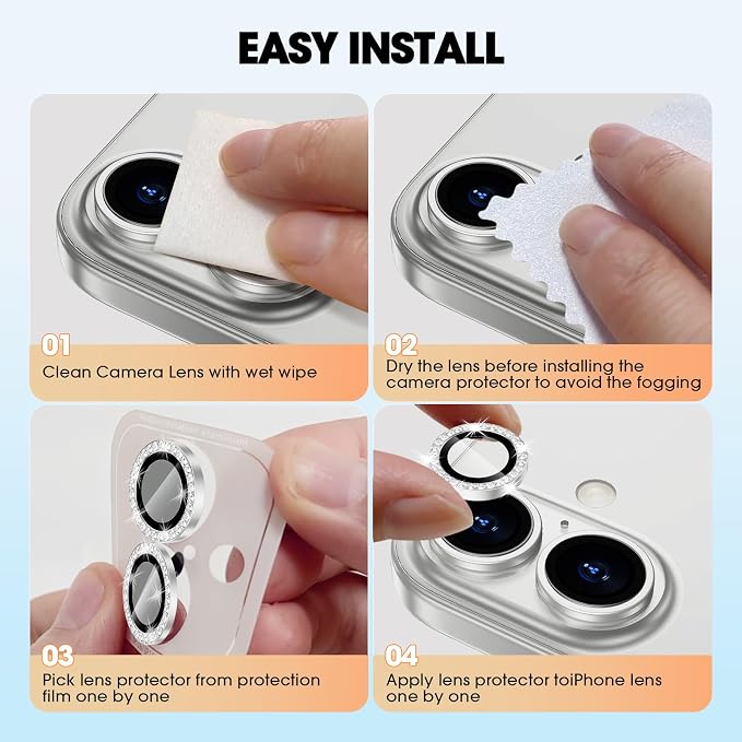 for iPhone 16/16 Plus Camera Lens Protector Bling Individual Metal Diamond Ring - Image 7