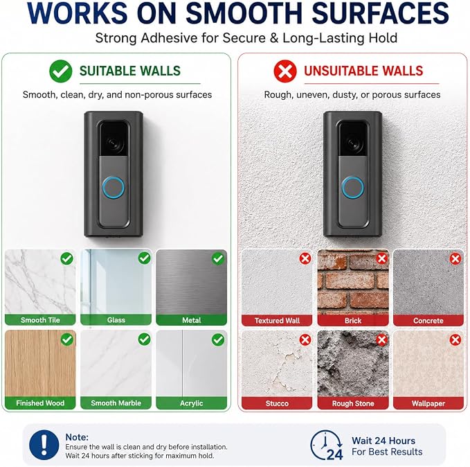 Adhesive Mount Compatible with Ring Battery Doorbell Pro/Plus No-Drill Mounting - Image 5
