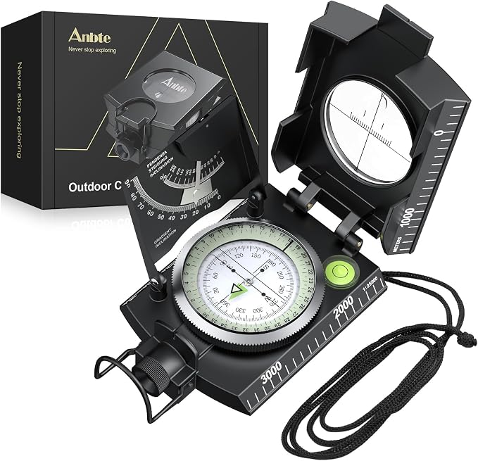 Anbte Compass Hiking Survival, IP65 Waterproof Metal Compass by Anbte