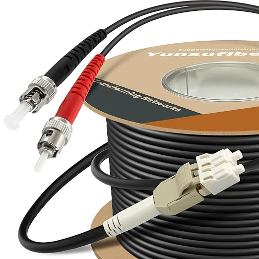 165ft / 50m Outdoor Armored OD-5mm OM1 LC to ST Fiber Cable, LC-ST Fiber Optic by Yunsufiberpro