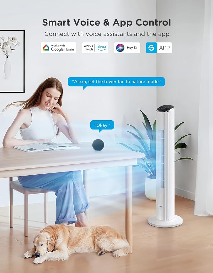 GoveeLife White Tower Fan for Bedroom, Temperature Sensor, 5 Modes 8 Speeds - Image 2