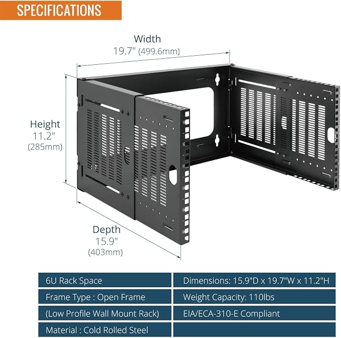Tecmojo 6U Wall Mount Network Rack, Fits Shallow IT Equipments, 110 lbs Capacity - Image 2