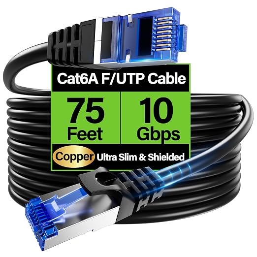 Cat6A Ethernet Cable Shielded 10Gbps 75 ft, Slim Shielded Ethernet Cable Cat 6 by Unknown