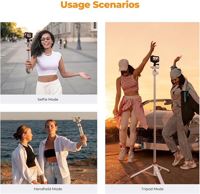 K&F CONCEPT MS08 62'' Selfie Stick Tripod, 2-in-1 Extendable White Phone Tripod - Image 8