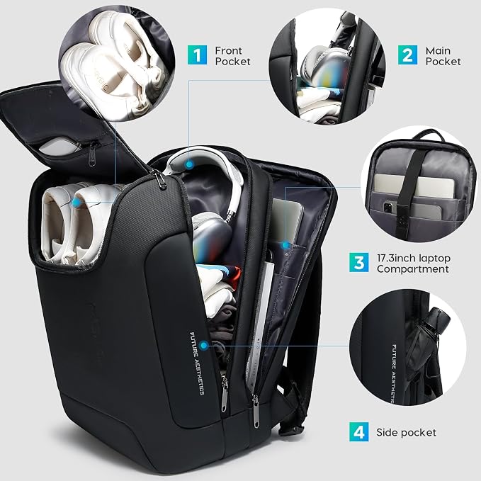 BANGE Men's Laptop Backpack for 17.3Inch Notebook, Waterproof Fashion Travel - Image 2
