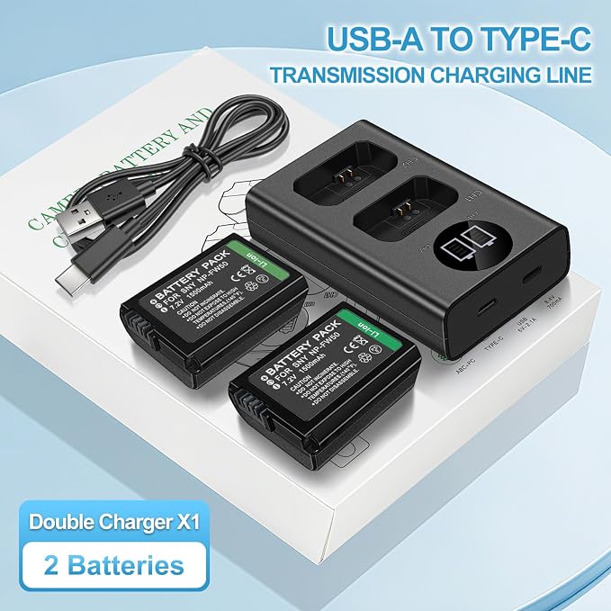 2-Pack NP-FW50 1500mAh Rechargeable Battery, - Image 8