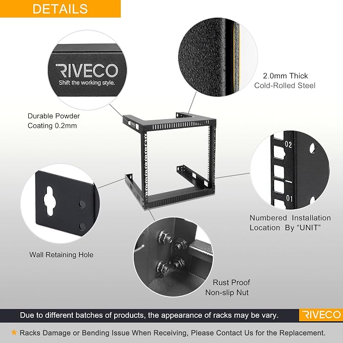 RIVECO 9U Wall Mount Rack for Network – 17.7" Deep 2 Post Open Frame Racks Easy - Image 3