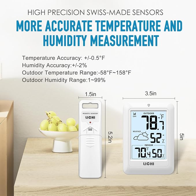 Indoor Outdoor Thermometer Wireless Weather Station, Internal External - Image 3