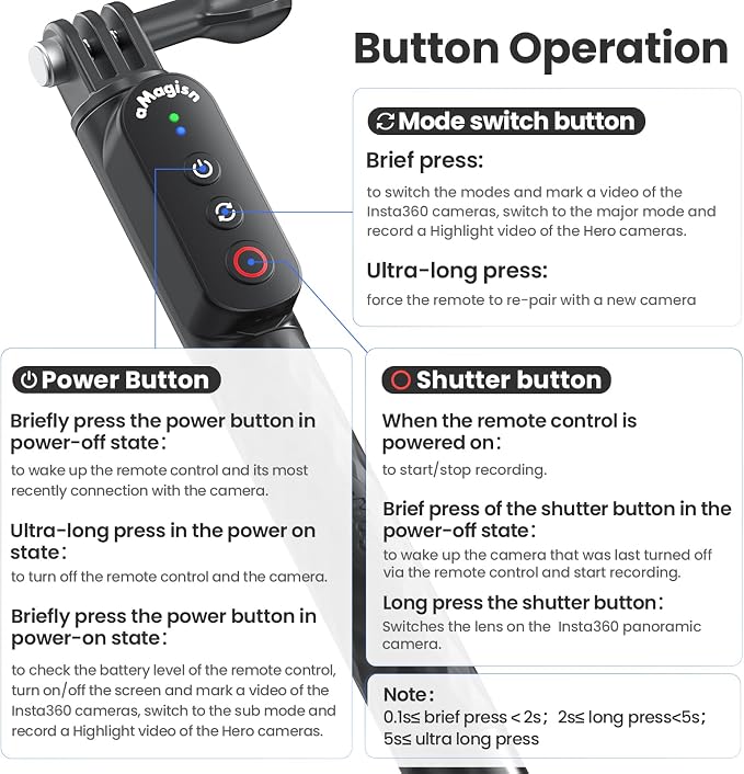 Remote Control Selfie Stick Rechargeable Waterproof 100CM Stretchable Compatible - Image 8