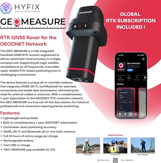 GEO-Measure RTK GNSS Survey Equipment, Handheld GPS Rover Receiver - Image 8
