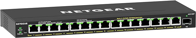 NETGEAR 16-Port PoE Gigabit Ethernet Easy Smart Essentials Switch by NETGEAR