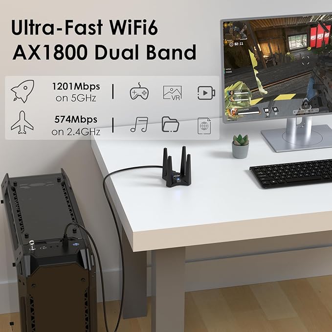 USB WiFi Adapter for Desktop PC, WAVLINK AX1800 WiFi 6 Adapter, Dual Band - Image 2