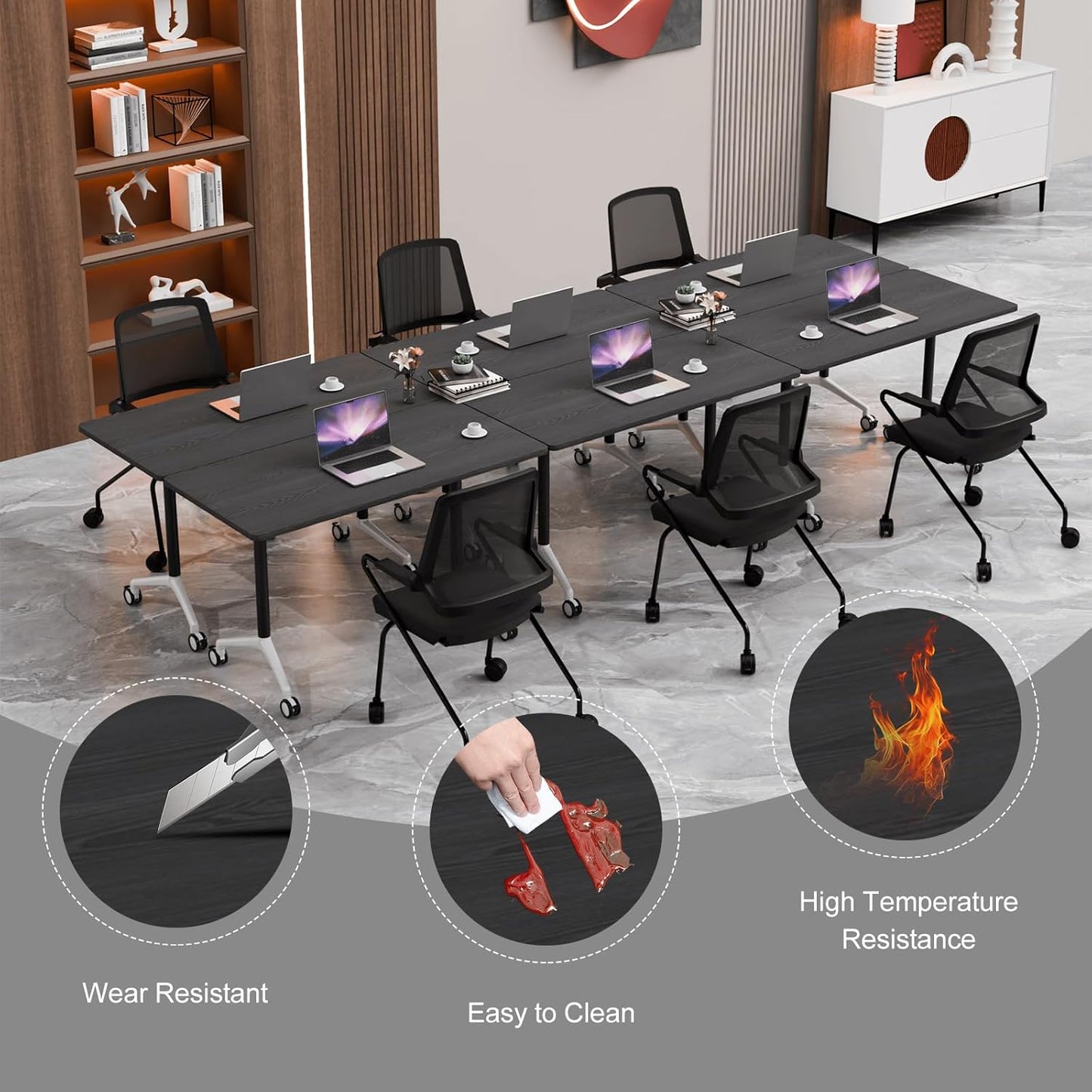 Conference Room Table with Flip-Top Design for Dynamic Meetings, Business Table Computer Desk with Heavy-Duty Frame,Foldable Seminar Meeting Tables for Home Office (2, F, 70.8IN)