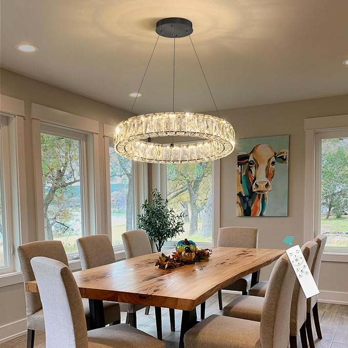 HAIXIANG Modern Crystal Chandelier Dimmable LED 16 Inch Ring Pendant Lights by HAIXIANG