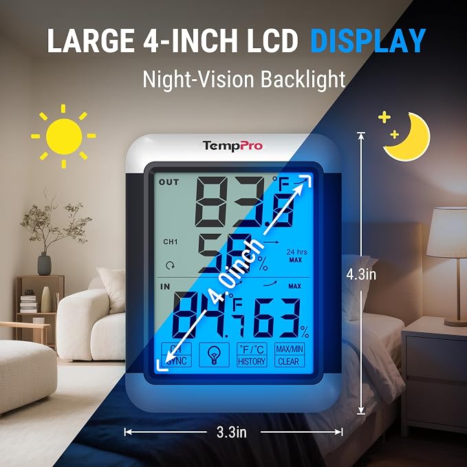 TempPro TP65 Indoor Outdoor Thermometer Digital Wireless Hygrometer Temperature - Image 4