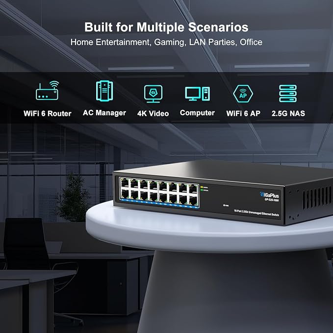 16 Ports 2.5Gb Unmanaged Ethernet Switch, 16*2.5G Base-T Ports. GiGaPlus - Image 3
