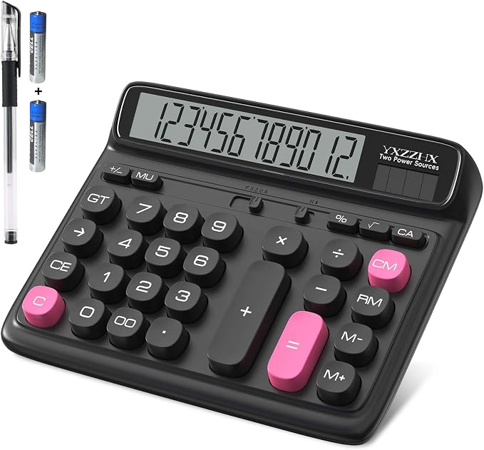 Desktop Calculator with Extra Large 5-Inch LCD Display, 12-Digit Two Way Power by yxzzhx