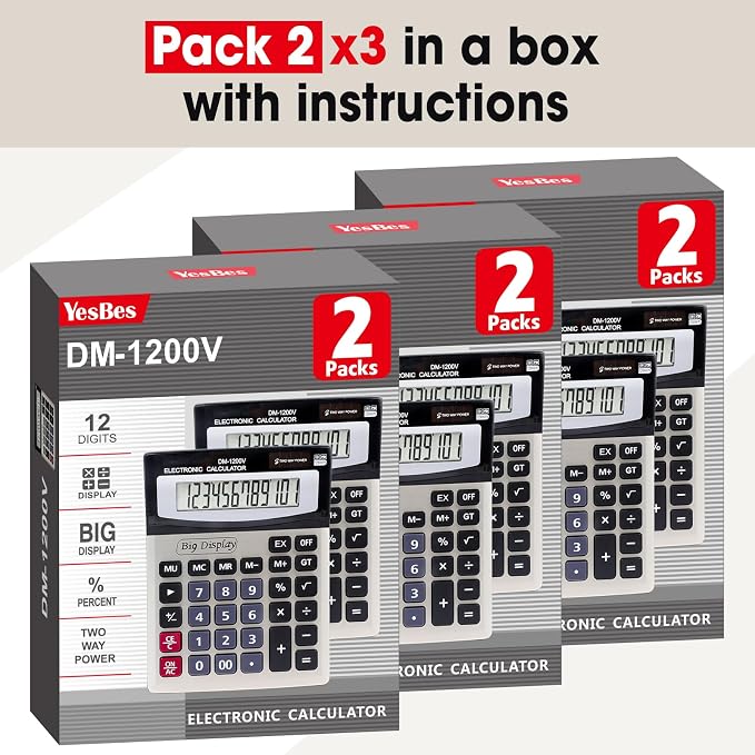 6 Pack Calculator Bulk, Calculators Desktop 12 Digit Extra Large LCD Display - Image 7
