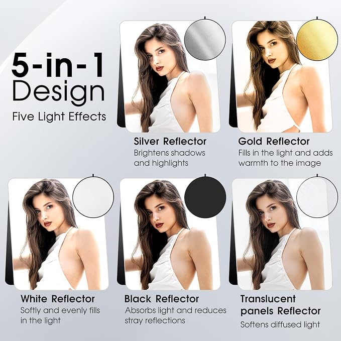 5-in-1 Light Reflector 32 Inch/80 cm Photography Diffuser Collapsible Portable - Image 2