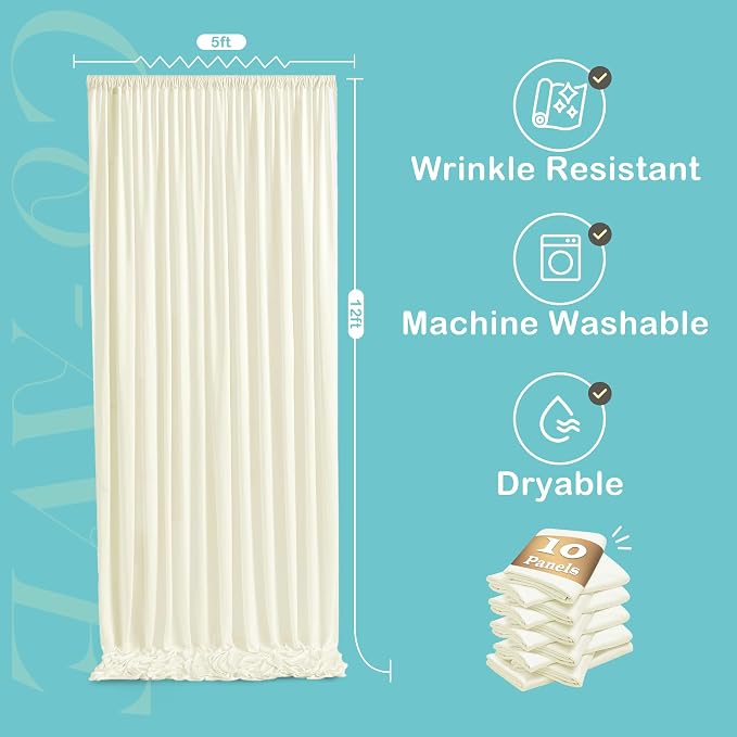 50ft x 12ft Wrinkle Free Ivory Backdrop Curtains - Image 7