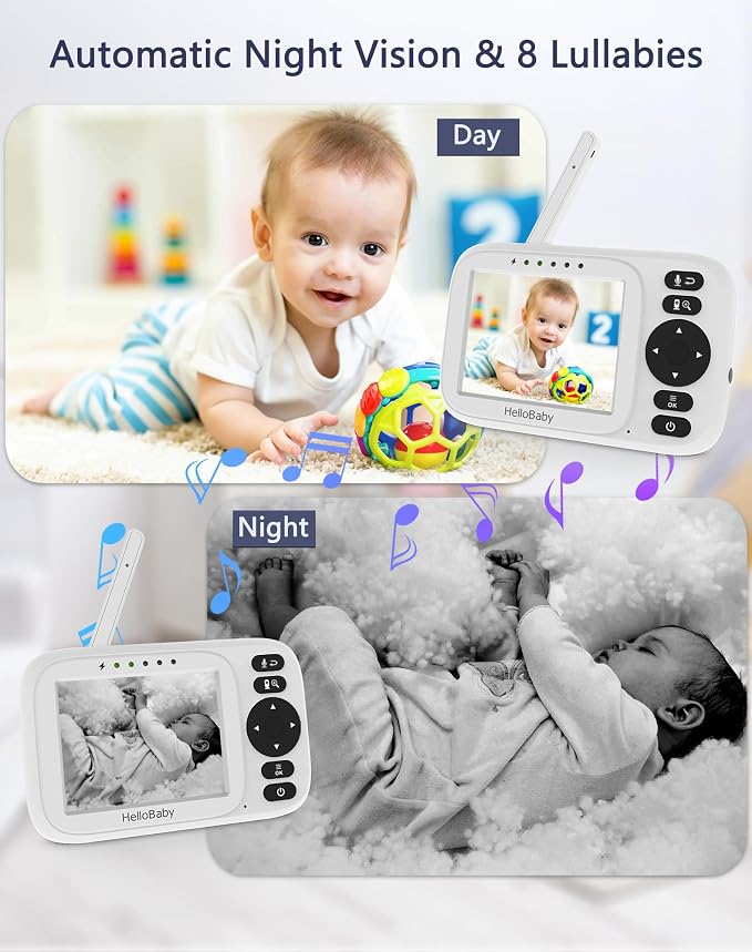 HelloBaby Baby Monitor with Camera and Audio, 3.2'' No WiFi Baby Monitor - Image 4