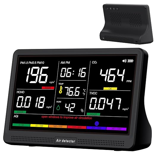 bonoch 16 in 1 Air Quality Monitor Indoor 7" Display 9 AQI+7 Alerts, CO2 by bonoch