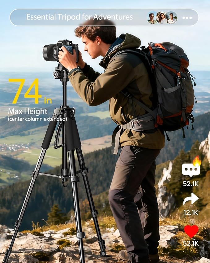 UBeesize 74" Camera Tripod - Image 2