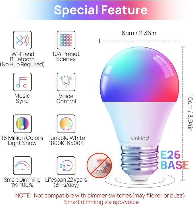 Linkind WiFi Smart Light Bulbs, Alexa Light Bulb Work - Image 9