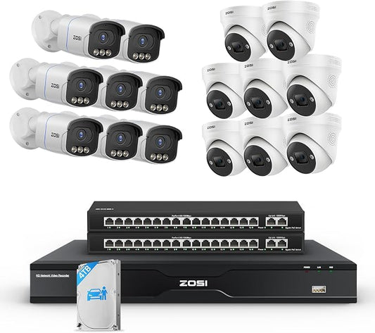 ZOSI 32CH 4K PoE Security Camera System, 16 x 8MP Full Color Night Vision by ZOSI
