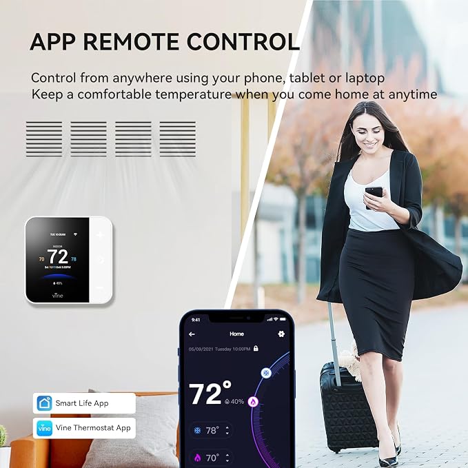 Vine Thermostat for Home with Touchscreen Color Display, WiFi Smart Thermostat - Image 4