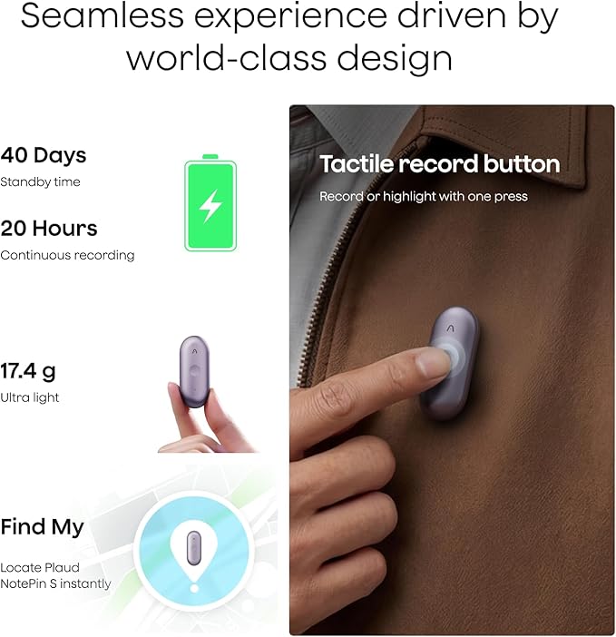 Plaud NotePin S AI Voice Recorder, Wearable AI Notetaker, AI Transcribe & - Image 2