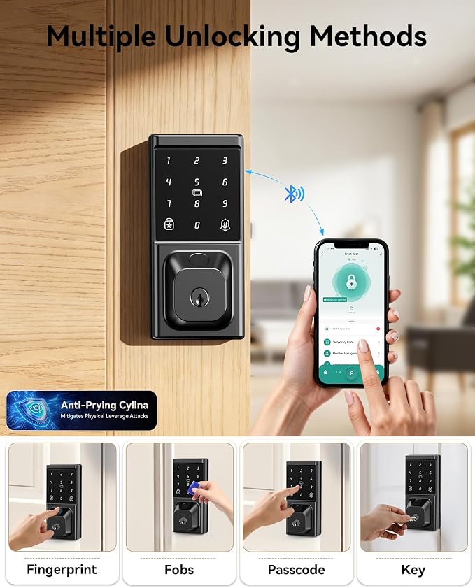Smart Deadbolt Lock, Keyless Entry Door Lock, Fingerprint, Electronic - Image 2