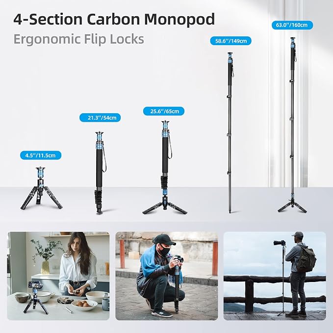 SIRUI P-424FS Carbon Fiber Camera Monopod Kit, 66.3" Heavy Duty Professional - Image 4