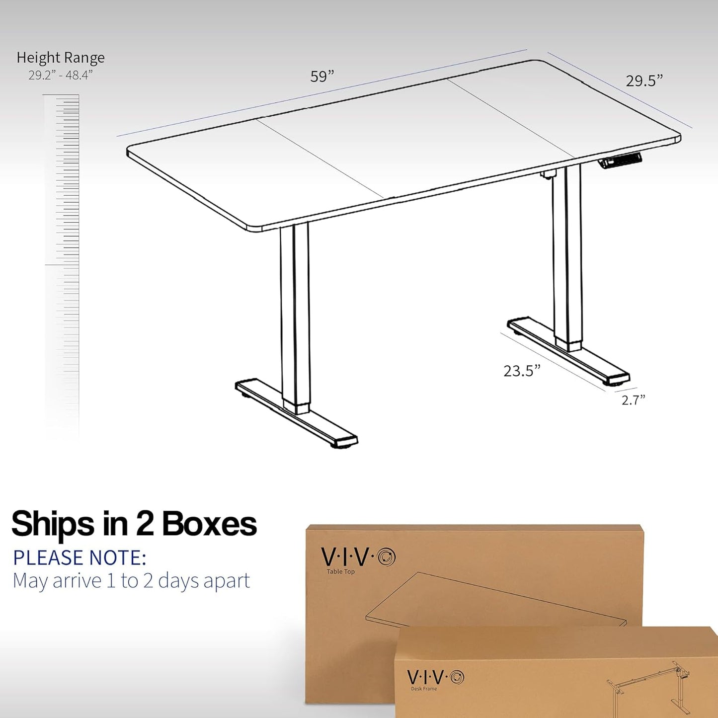 VIVO Electric 60 x 30 in Rustic Standing Desk, Memory Height Adjustment, 1B Series, Vintage Brown Top Black Frame, DESK-KIT-1B6N-30