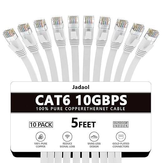 Jadaol Cat 6 Ethernet Cable 5ft 10-Pack, 10Gbps Support Cat8 Cat7 Network by Jadaol