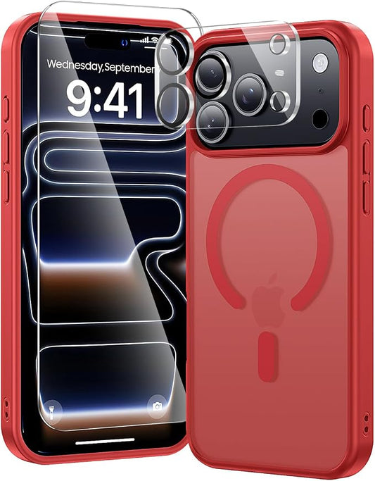 toushion 3 in 1 for iPhone 17 Pro Case Matte Red, Fits MagSafe, Screen by Unknown