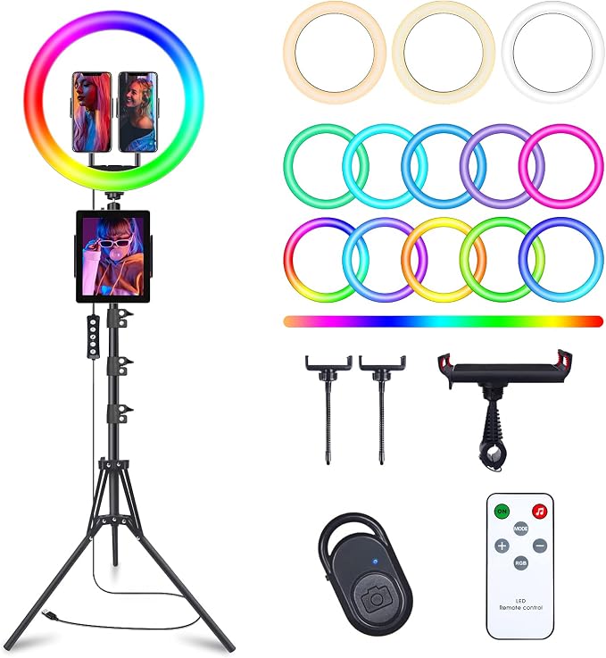 13" Selfie Ring Light with 76" Tripod Stand & 3 Phone Holder, LED Camera by Herrfilk