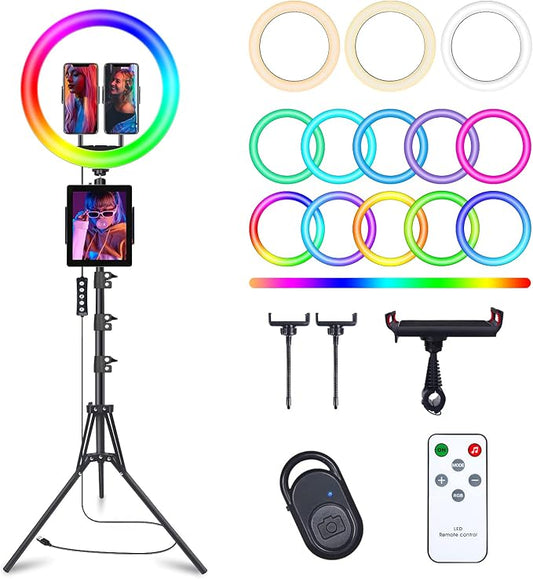 13" Selfie Ring Light with 76" Tripod Stand & 3 Phone Holder, LED Camera by Herrfilk