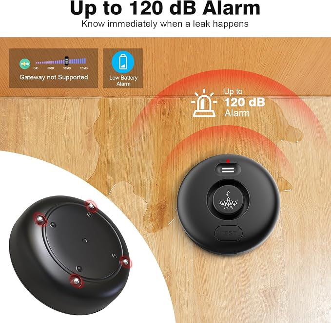 RUIKORING Water Leak Detectors for Home 4 Pcak, 120dB Adjustable Loud Alert - Image 3