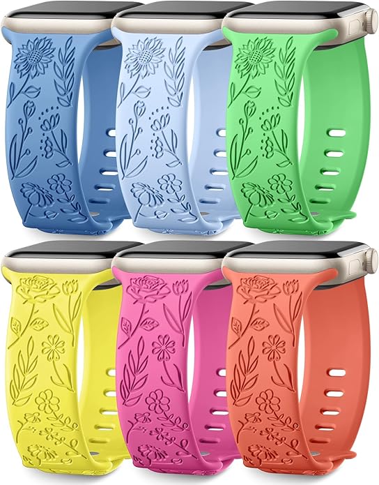 SNBLK 6 Pack Floral Engraved Bands Compatible by SNBLK