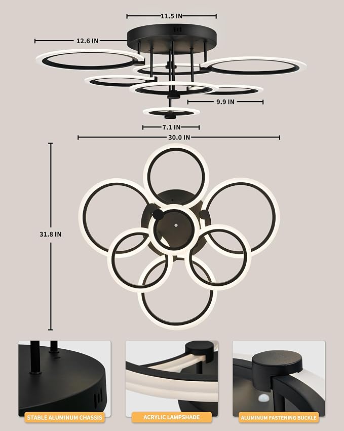 Smart LED Ceiling Light, 7-Ring Modern Flush Mount Fixture, 130W Dimmable - Image 5