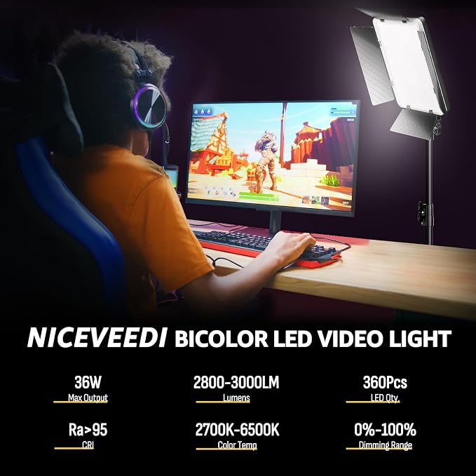 NiceVeedi 36W Photography Lighting, Bi-Color Studio Light, CRI 95+, Dimmable AC - Image 2