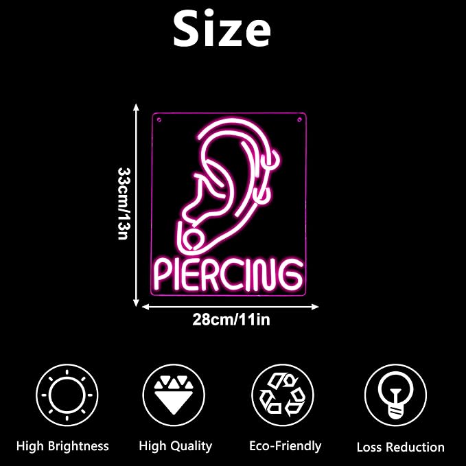 Ear Piercing Neon Sign, Cool Pink Dimmable LED Creative Ear Earring Neon Light - Image 6