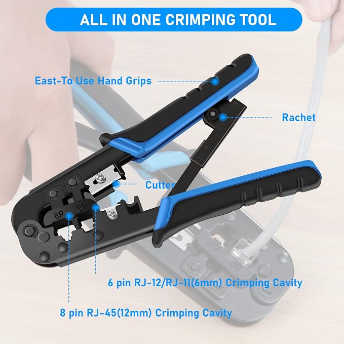 RJ45 Crimp Tool for Cat5 Cat5e Cat6, 8P/RJ-45 Crimp, Cut and Strip RJ45 - Image 4