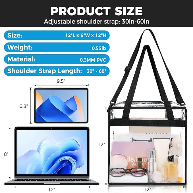 BAGAIL Clear Bags 12x6x12 Stadium Approved Clear Tote Bag - Image 3